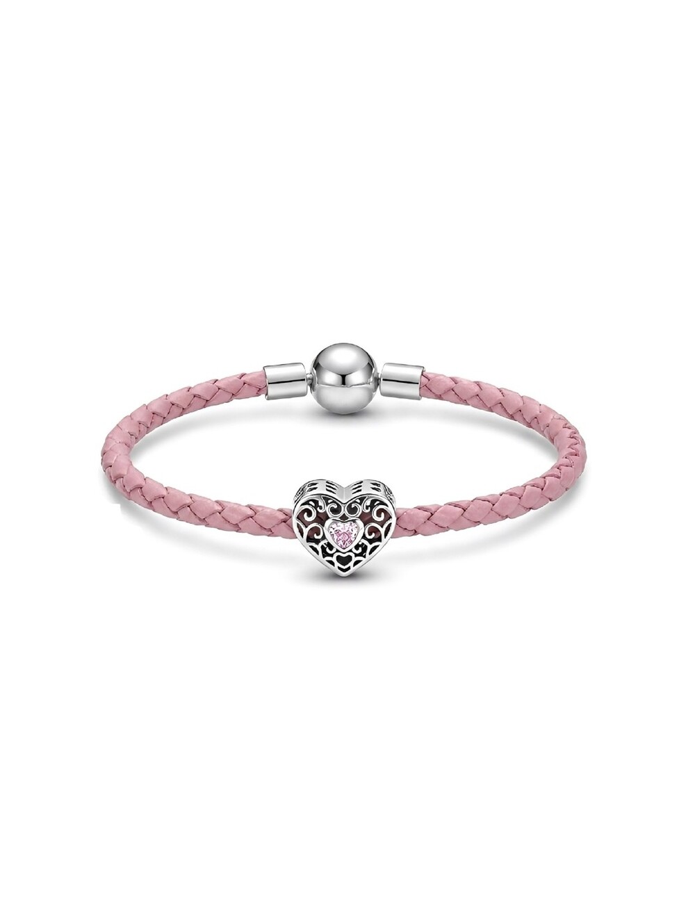 Filigree and Pink Zircon Heart Bracelet Charm